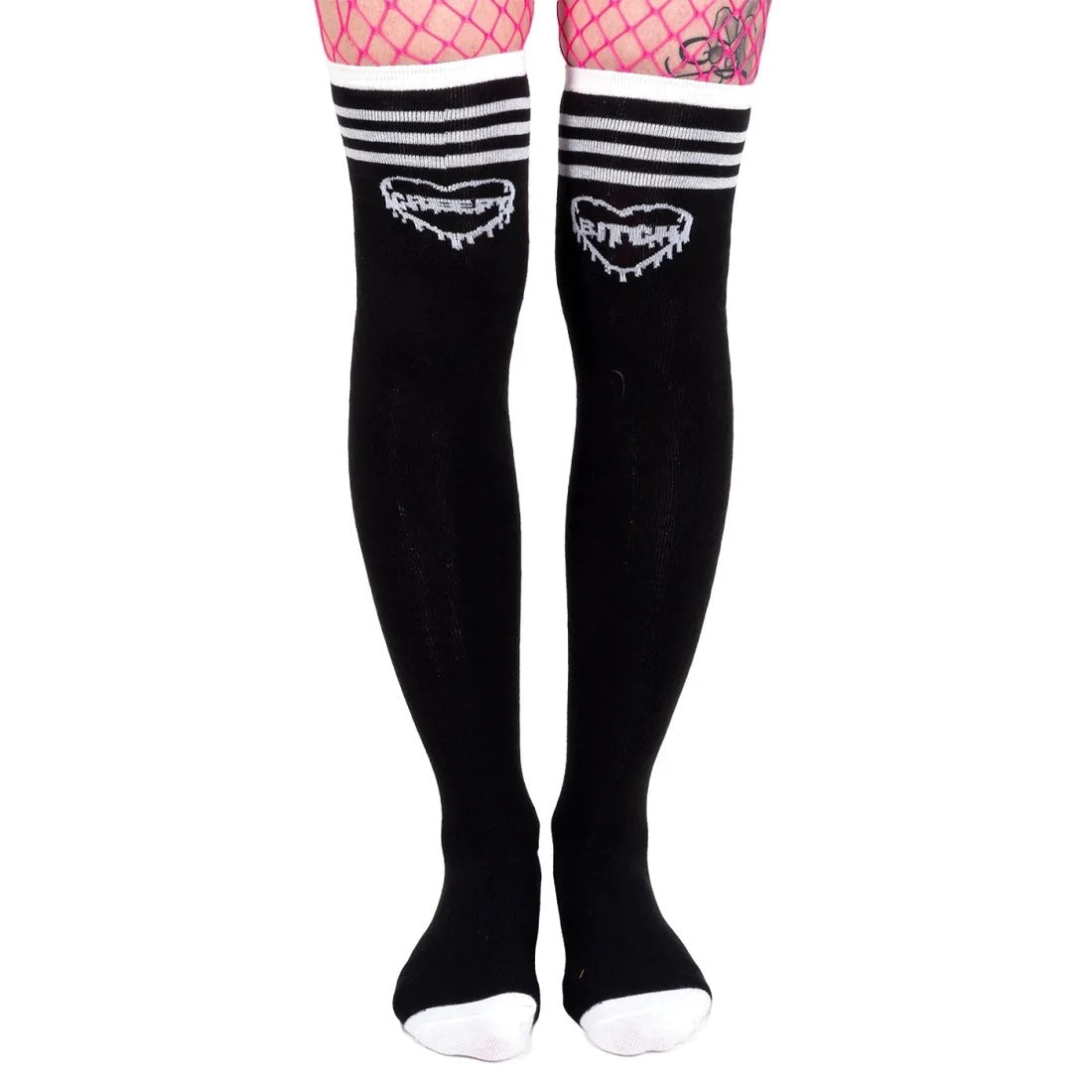 BLACK LIGHT PINK BOWS AND CROSSBONES PIRATE OVER THE KNEE THIGH