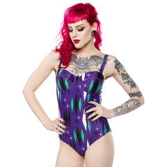 Sourpuss Luna Bats Ruched Womens One Piece Swimsuit Womens